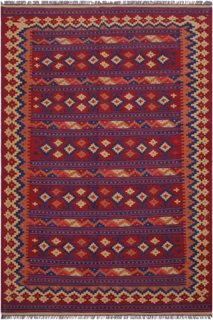 1990s Navajo Style Kilim Red Hand-Woven Wool Rug- 6'3" X 9'7"