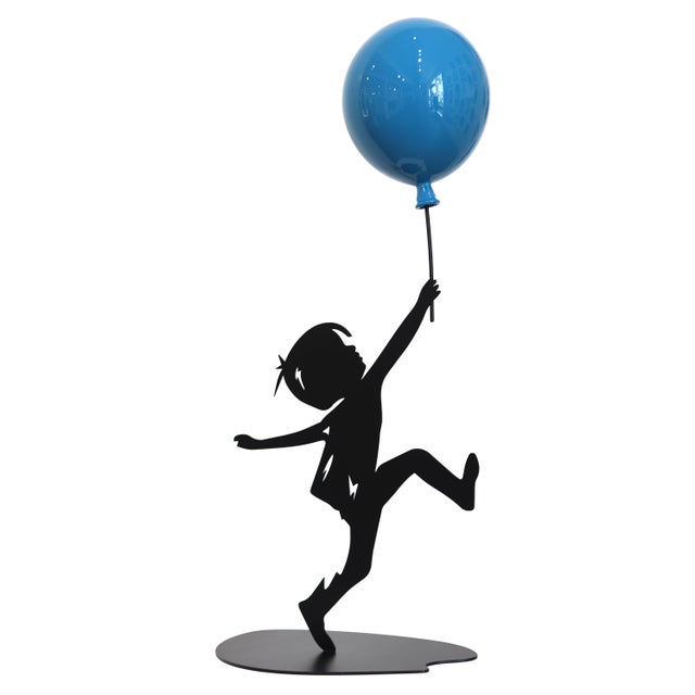 Contemporary Hope - Original Figurative Metal Sculpture on Steel With Glossy Blue Balloon by Nayla Saroufim For Sale - Image 3 of 10