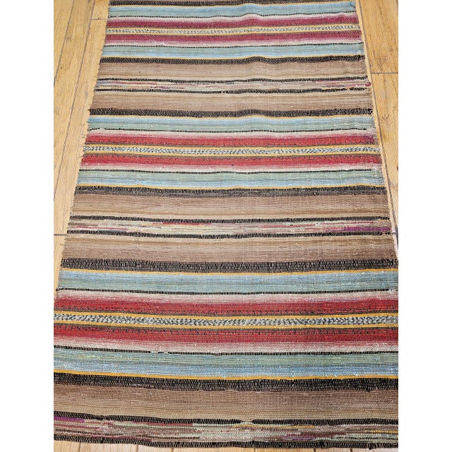 Antique American Amish Rag Runner, Handwoven Wool & Cotton, Stripe Pattern, 3x15 For Sale - Image 9 of 16