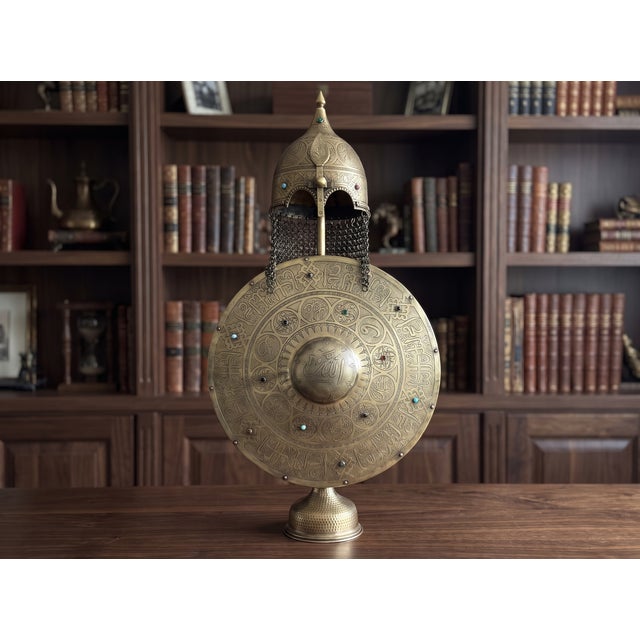 Brass Turkish Brass Calligraphy Helmet Shield Set For Sale - Image 8 of 18