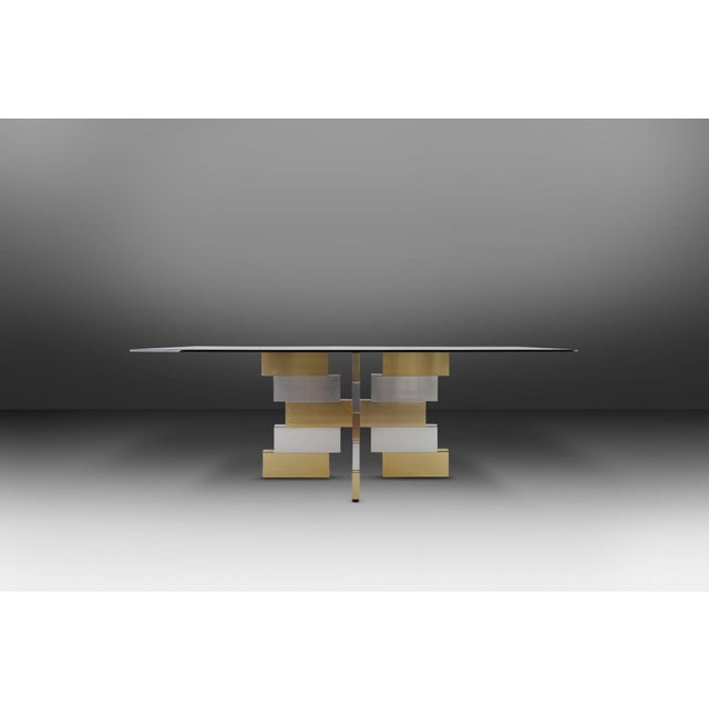 Belgium / 1970 / dining table / aluminium, glass / Mid-century / post-modern / Striking post-modern dining table in the...