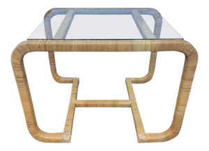 Palm Beach Regency Style Sculptural Rattan Wrapped Glass Side Table