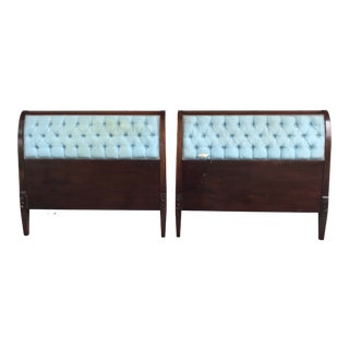Walnut and Upholstered Twins Beds by Baker Furniture - a Pair For Sale