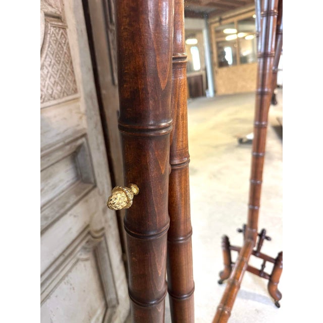 Wood Faux Bamboo Cheval Mirror, 1900s For Sale - Image 7 of 12