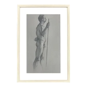 Vintage Boho Original Drawing of Nude Male