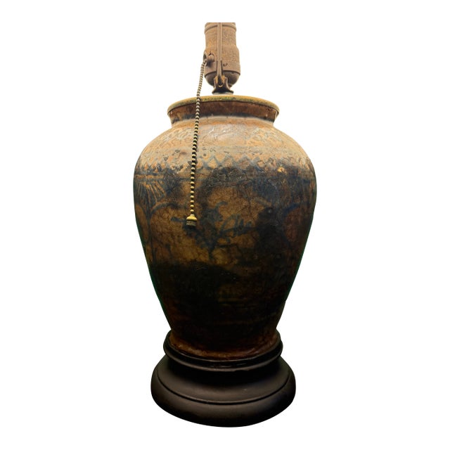 17th Century Persian Fritware Jar Mounted as Lamp For Sale