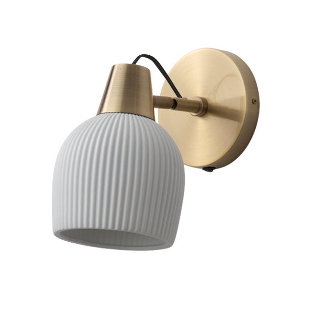 Modern Petaluma Bone Porcelain Wall Sconce - Weathered Brass, Plug-In, Dimmer Switch For Sale - Image 3 of 11