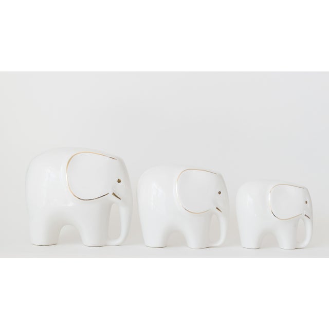 1960s Mid-Century Modern Handmade Ivory and Gold Glazed Porcelain Elephant Set - 3 Pieces For Sale - Image 11 of 11