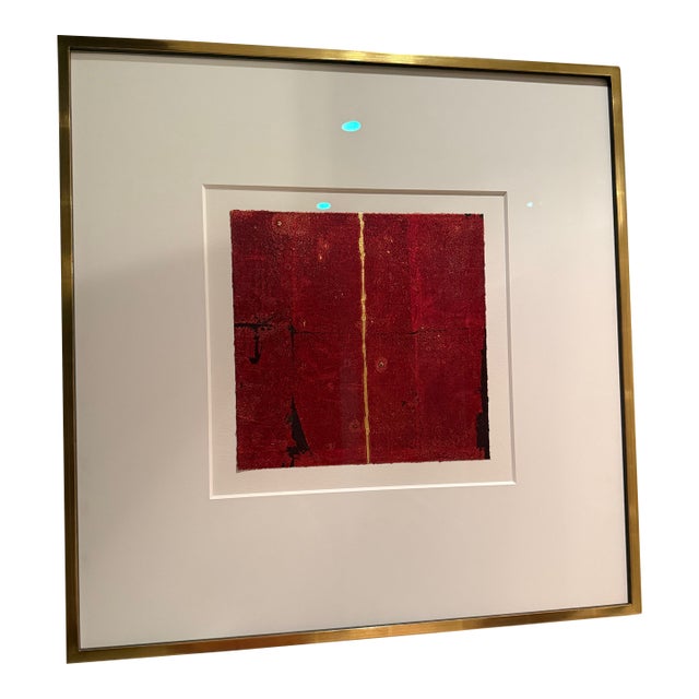 Agi Klausz Monotype - Red Crimson Oxblood - Oil on Gilded Paper For Sale