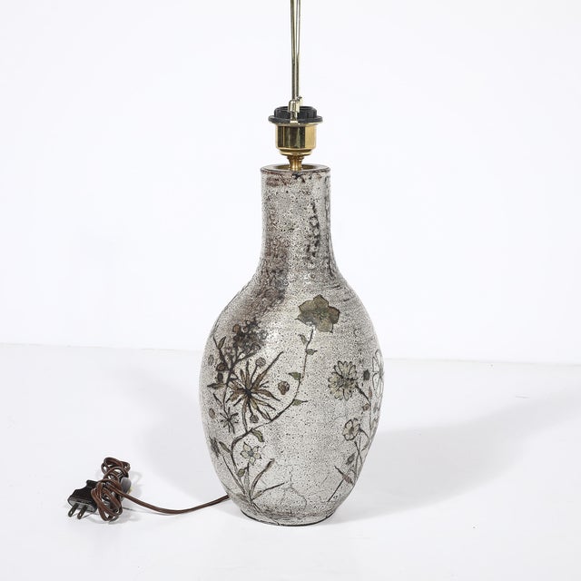 Mid-Century Gray Glazed Ceramic Table Lamp With Floral Motifs by Paul Quéré For Sale - Image 10 of 14