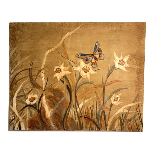 Large Mid Century Lee Reynolds for Vanguard Studios Oil on Canvas Painting 60"x48" - The Butterfly, Signed and With Original Hangtag For Sale