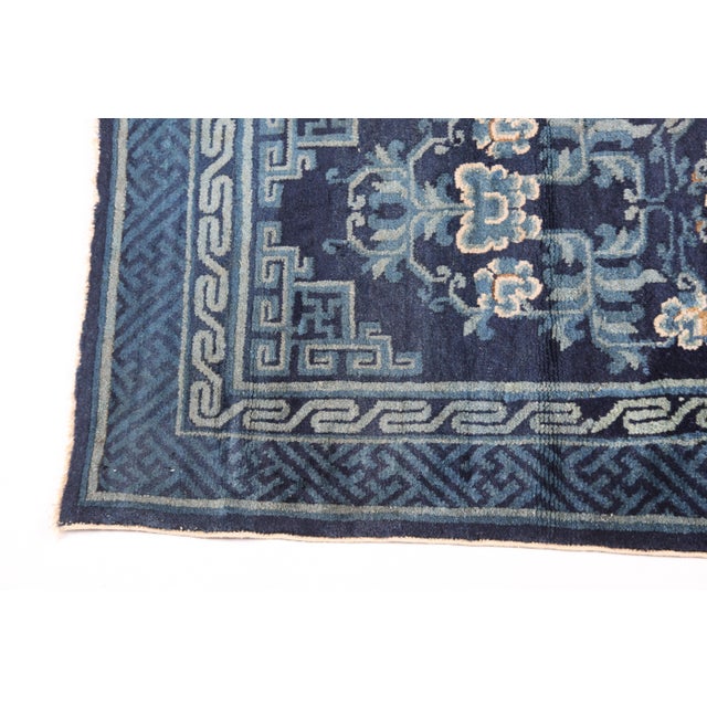 Antique Chinese Peking Rug With Floral Medallion in Deep Indigo Color -2' 4'' X 4' 5'' For Sale In Tampa - Image 6 of 11