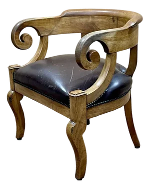 19th Century French Armchair in Cherry Wood and Leather Seat