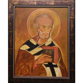 1990s St. Nicholas, Oil on Board by Alicia Arguelles For Sale