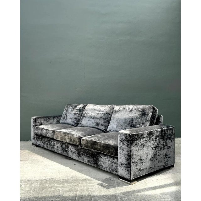 Dark Gray Vintage Monumental Swaim Velvet Sofa For Sale - Image 8 of 16