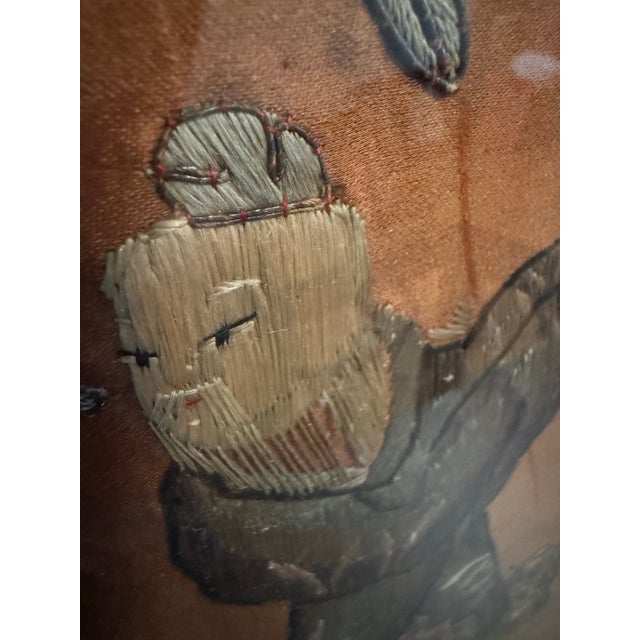 Late Qing Dynasty Silk & Gold Couchwork Panel: The Sanxing Deities, C. 1890 For Sale - Image 9 of 11