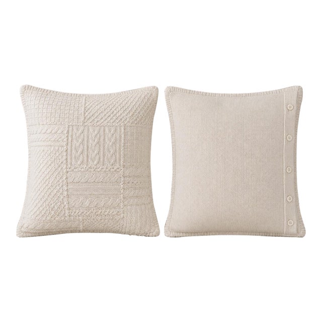 Pair of Ralph Lauren Home Wool Cable Knit Patchwork Euro Shams For Sale