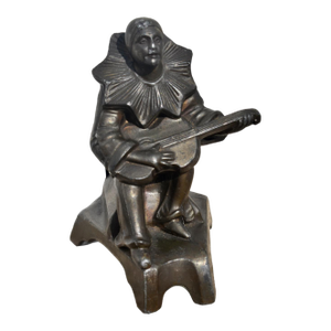 Vintage Spelter Jester Figure W/Guitar in a Bronze Finish