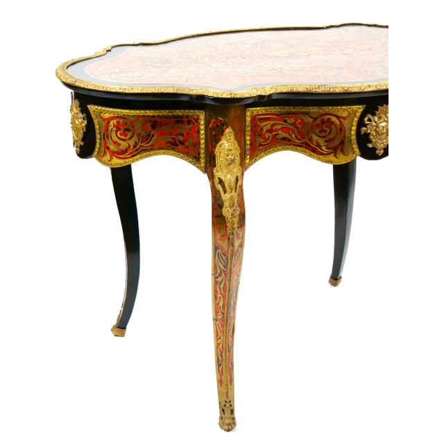 Antique French Continental Bronze Ormolu Mounted Boulle Style Desk/Center Table For Sale - Image 10 of 12