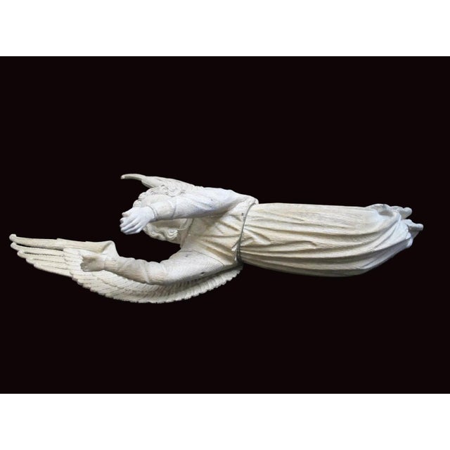 Antique Italian Large Carved Wood Angel Archangel Gabriel Sculpture Wall Hanging For Sale - Image 4 of 14