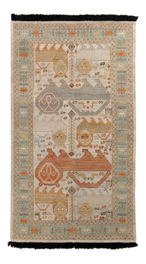 Rug & Kilim Tribal Pictorial Style Rug, Beige, Blue & Red Lions, 3x5