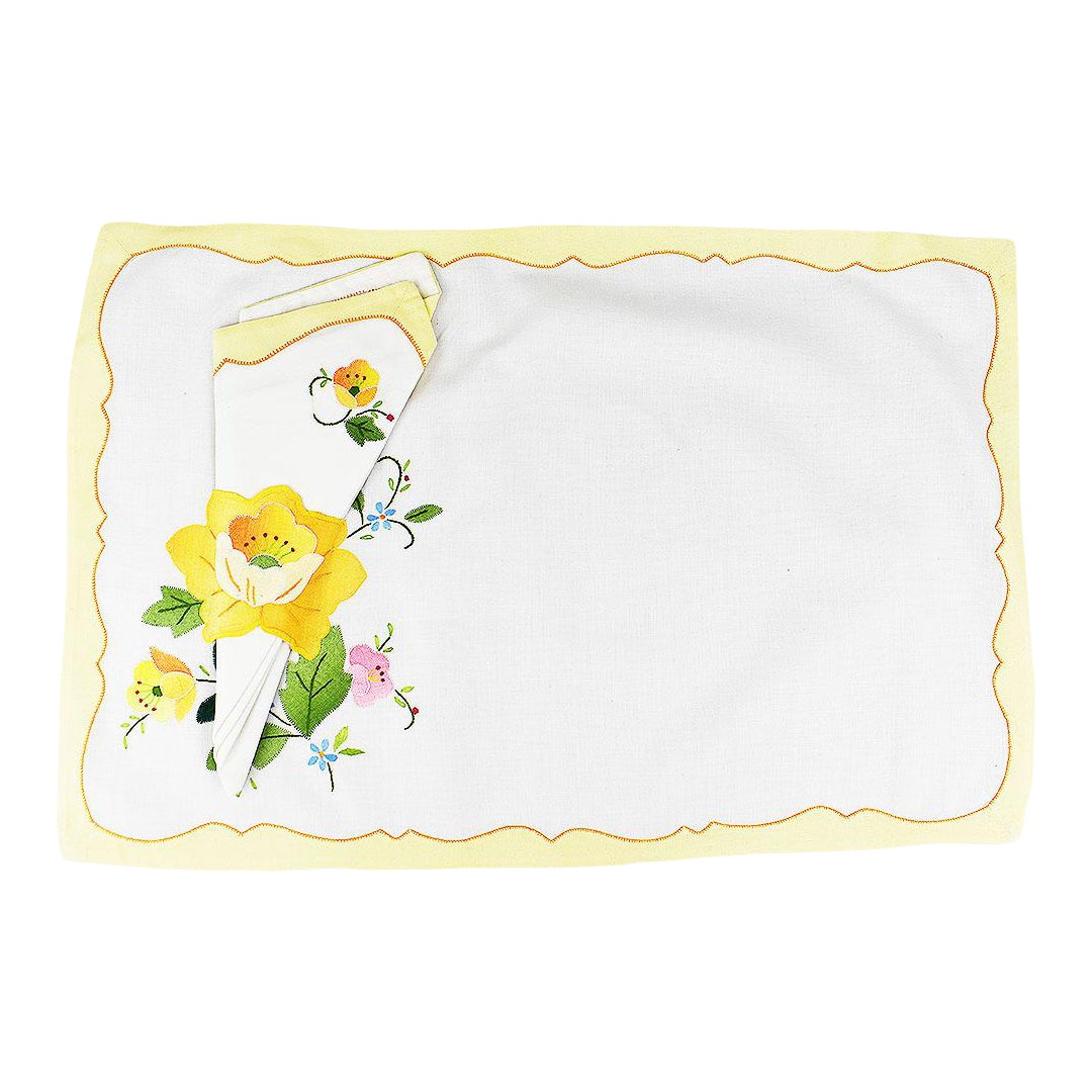 Yellow Floral Fabric Placemats and Napkins Set of 5 Napkins 6