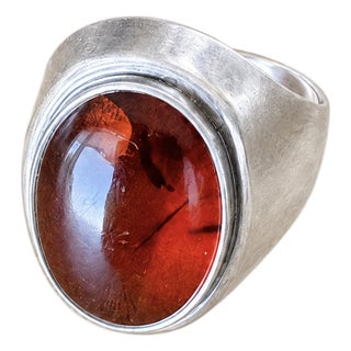 Vintage Baltic Amber in Sterling Silver Ring - Germany, Size 7.25 For Sale