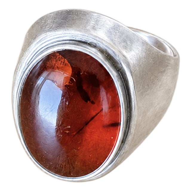 Vintage Baltic Amber in Sterling Silver Ring - Germany, Size 7.25 For Sale