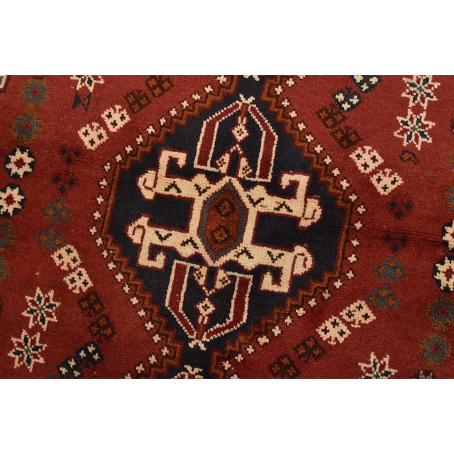 Textile Shiraz Rug 3’9” X 5’3” Red Wool Vintage Tribal Hand-Knotted Oriental Carpet For Sale - Image 7 of 12