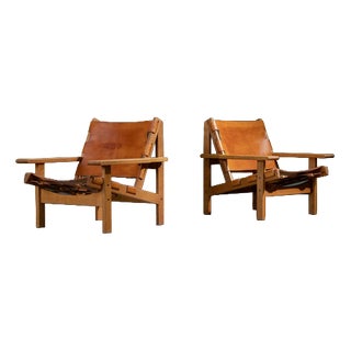 Model 168 Lounge Chairs in Cognac Leather with Oak Frames by Kurt Østervig, Denmark, 1960s, Set of 2 For Sale