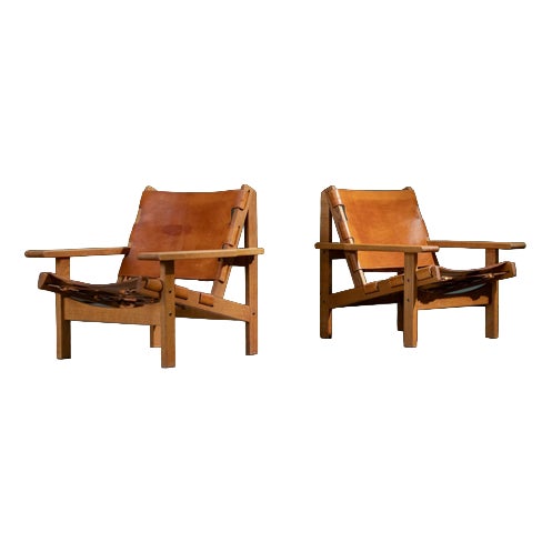 Model 168 Lounge Chairs in Cognac Leather with Oak Frames by Kurt Østervig, Denmark, 1960s, Set of 2 For Sale
