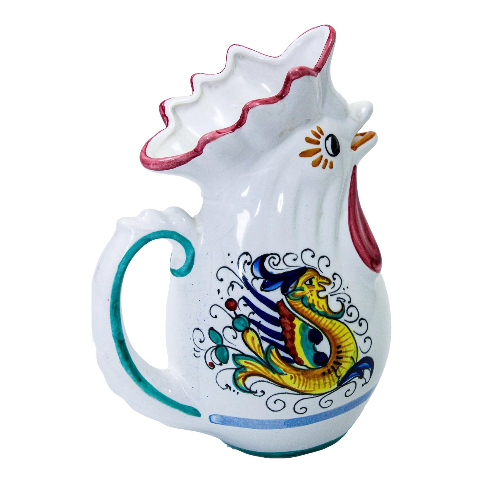 Deruta Italian Lucky Rooster Chicken Ceramic Pitcher Hand Painted ...