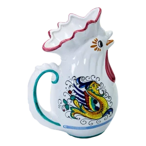 Deruta Italian Lucky Rooster Chicken Ceramic Pitcher Hand Painted Signed