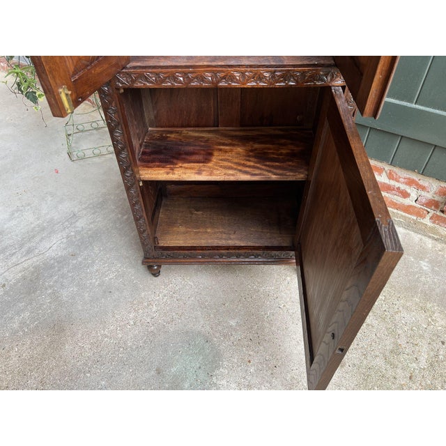 Antique French Carved Chestnut Cabinet Bonnetiere Armoire Breton Brittany Bookcase For Sale - Image 11 of 12