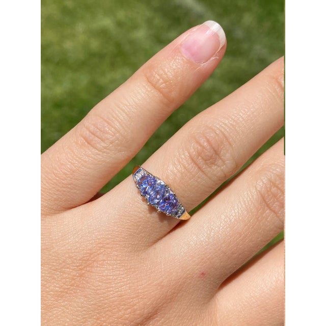 Metal The Campanilla: Ladies Yellow Gold Cocktail Ring set with Marquise Cut Tanzanite and Diamonds For Sale - Image 7 of 9