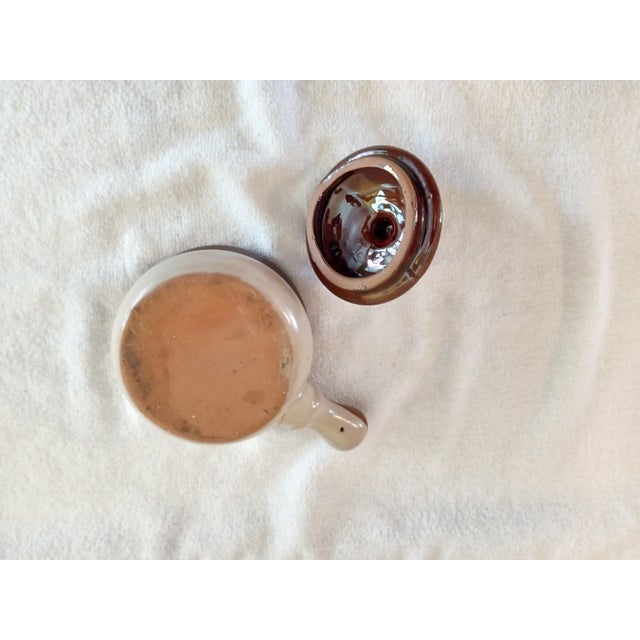 1970s Vintage Stoneware Brown Drip Glaze Bowl With Handle and Lid For Sale - Image 5 of 7