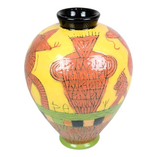 Hand-Painted Vase by Lene Regius, 2000s For Sale