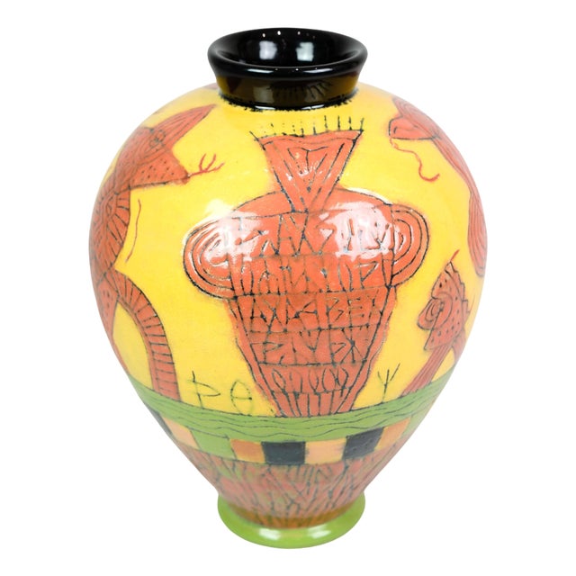 Hand-Painted Vase by Lene Regius, 2000s For Sale