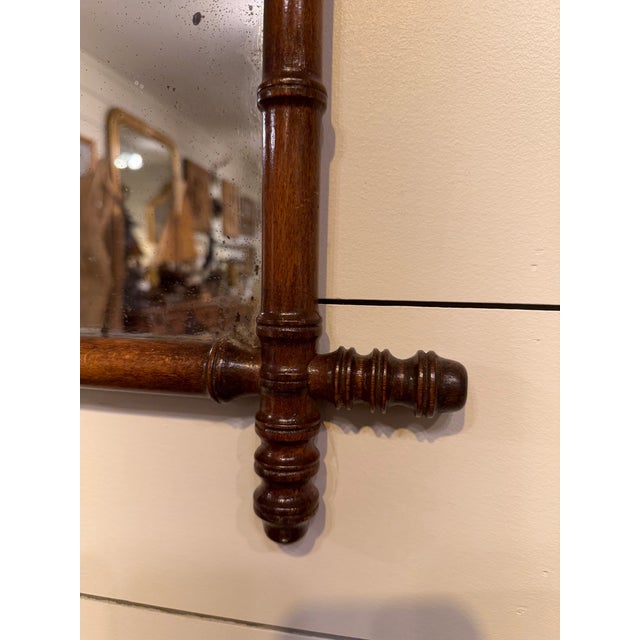 Wood Antique Faux Bamboo Mirror For Sale - Image 7 of 8