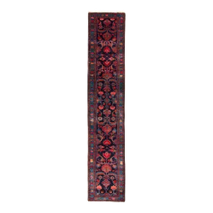 1950s Mid-Century Mehraban Runner Blue Red Persian Floral Rug