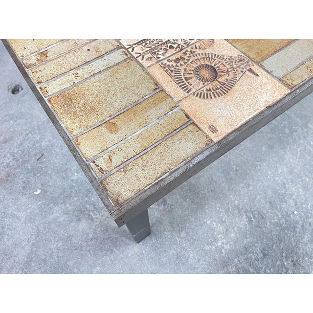 Coffee Table with Orange Tones by Roger Capron, 1950s For Sale - Image 3 of 7