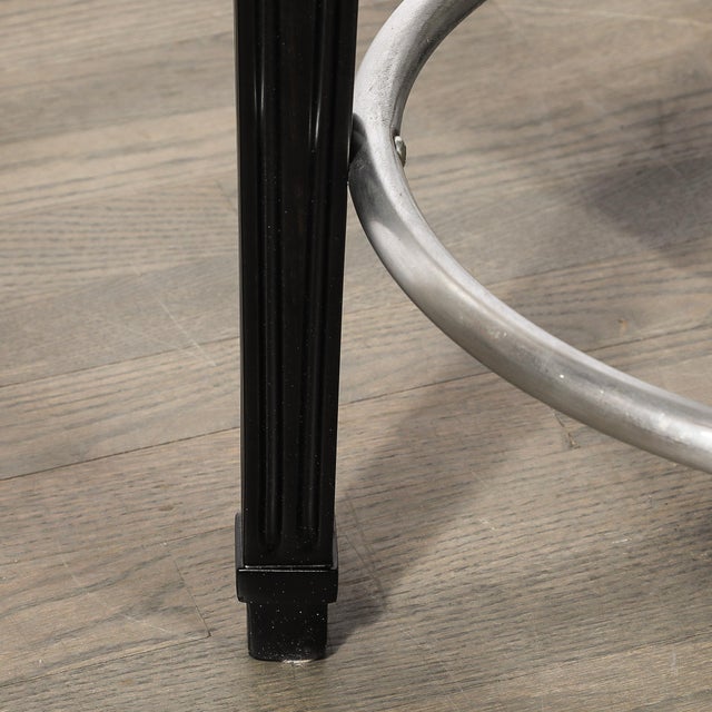 Art Deco Style Scalloped & Fluted Detailed Ebonized Walnut Swiveling Barstools For Sale - Image 16 of 18