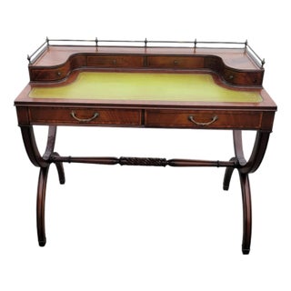Mid-Century Regency Style Mahogany Ladies Writing Desk Leather Top Drawers For Sale