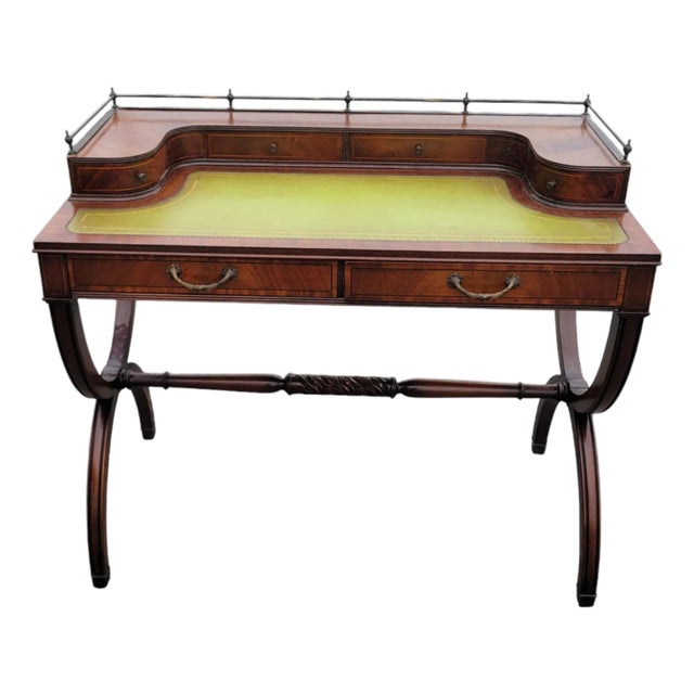 Mid-Century Regency Style Mahogany Ladies Writing Desk Leather Top Drawers For Sale