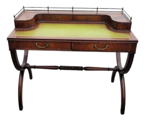 Mid-Century Regency Style Mahogany Ladies Writing Desk Leather Top Drawers