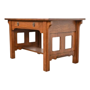 Lifetime Furniture Antique Mission Oak Arts & Crafts Desk or Library Table, Newly Refinished