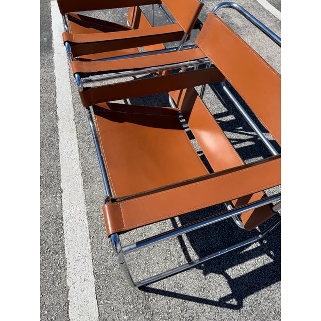 Iconic Knoll Wassily Leather Lounge Chairs by Marcel Breuer a Pair For Sale - Image 12 of 12