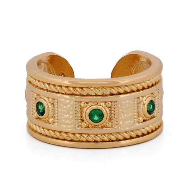Emerald Mystic Queen Emerald Cuff Gold Ring, Size 4 For Sale - Image 8 of 8