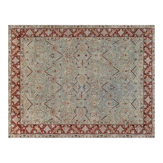 1920s Persian Tabriz Blue Background Floral Handmade Wool Rug For Sale