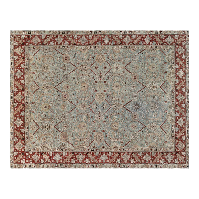 1920s Persian Tabriz Blue Background Floral Handmade Wool Rug For Sale